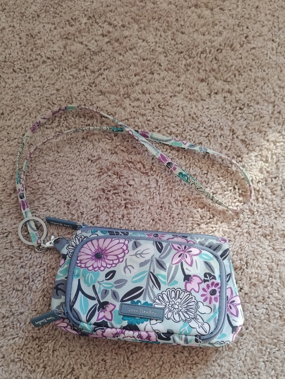 Vera Bradley Floral Crossbody Wallet in Mint, Lavender, White